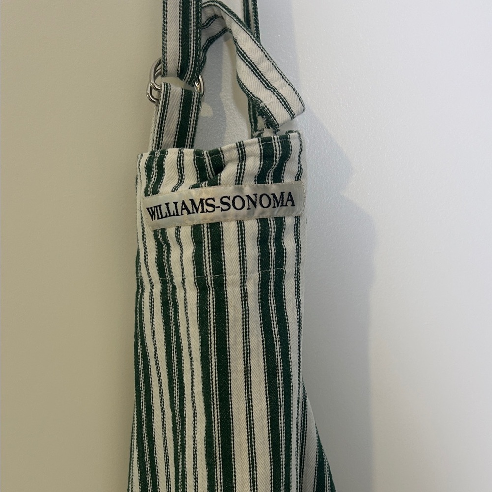 Williams Sonoma Green and Cream Striped Adjustable Kitchen Apron